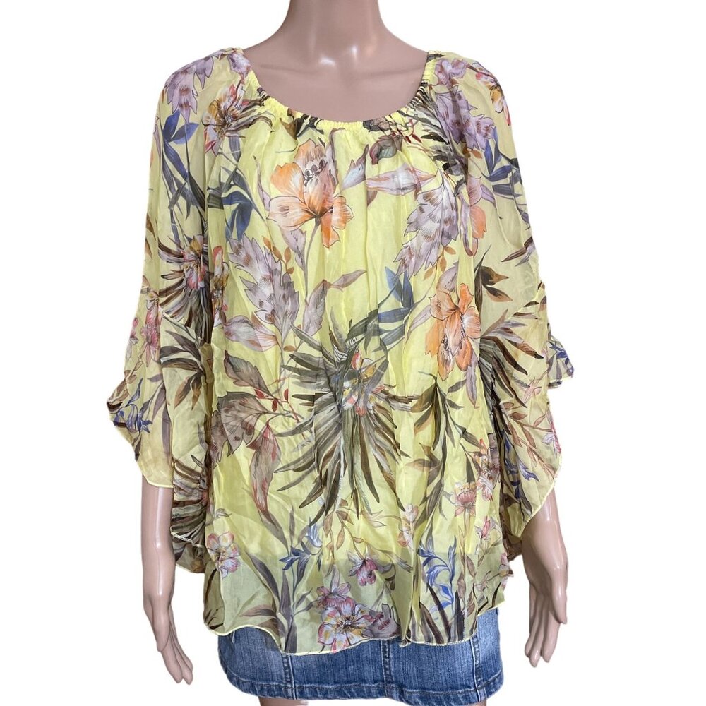 Belle France Viscose Yellow Floral Blouse Size Medium